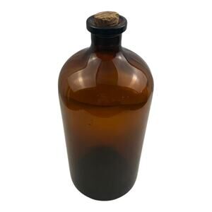 Vintage/ Antique Amber Glass Apothecary Bottle Cork Stopper, Pharmacy, Large 13"